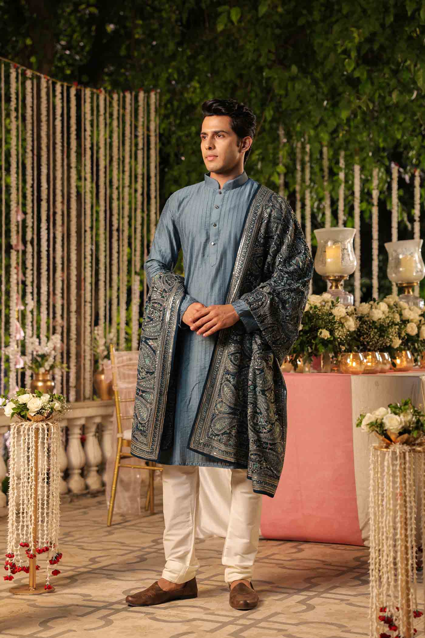 Green Heavy Embroidery Dupatta